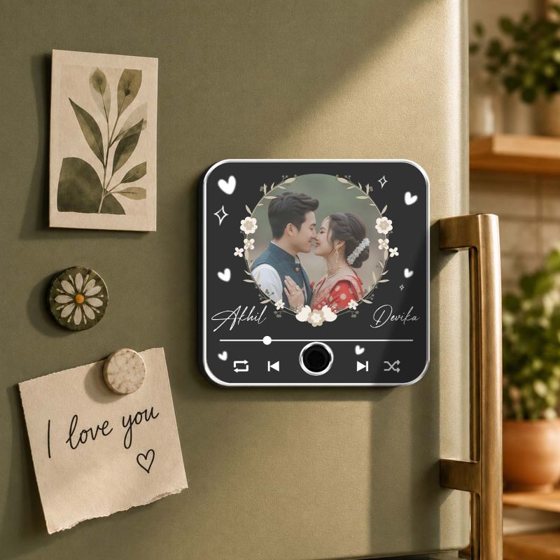for Wife Husband Personalized Musical Fridge Magnet Custom with Photo & Song Audio Message Gift Rechargeable Sound Magnet